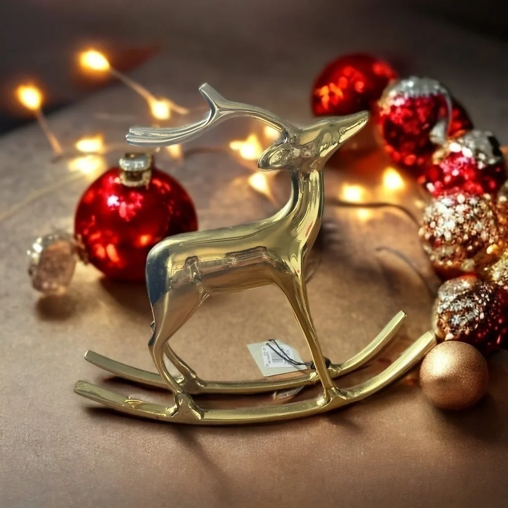 West Elm Brass Holiday Decorative Rocking Reindeer